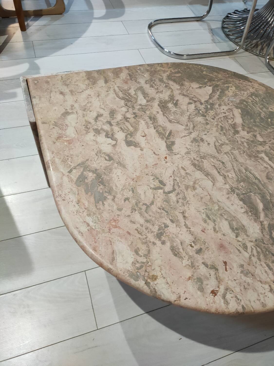Marble coffee table, old pink water drop shape