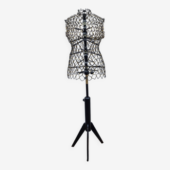 Vintage couture mannequin in sheathed wire on tripod stand 'création ideal' from the 1960s