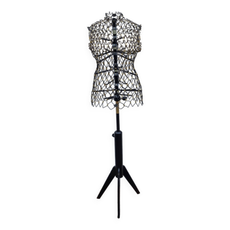 Vintage couture mannequin in sheathed wire on tripod stand 'création ideal' from the 1960s