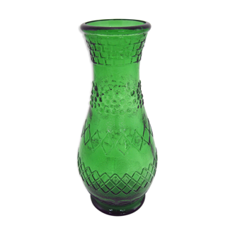 Green molded glass vase - geometric decoration in relief - Made in Italy - vintage 60s