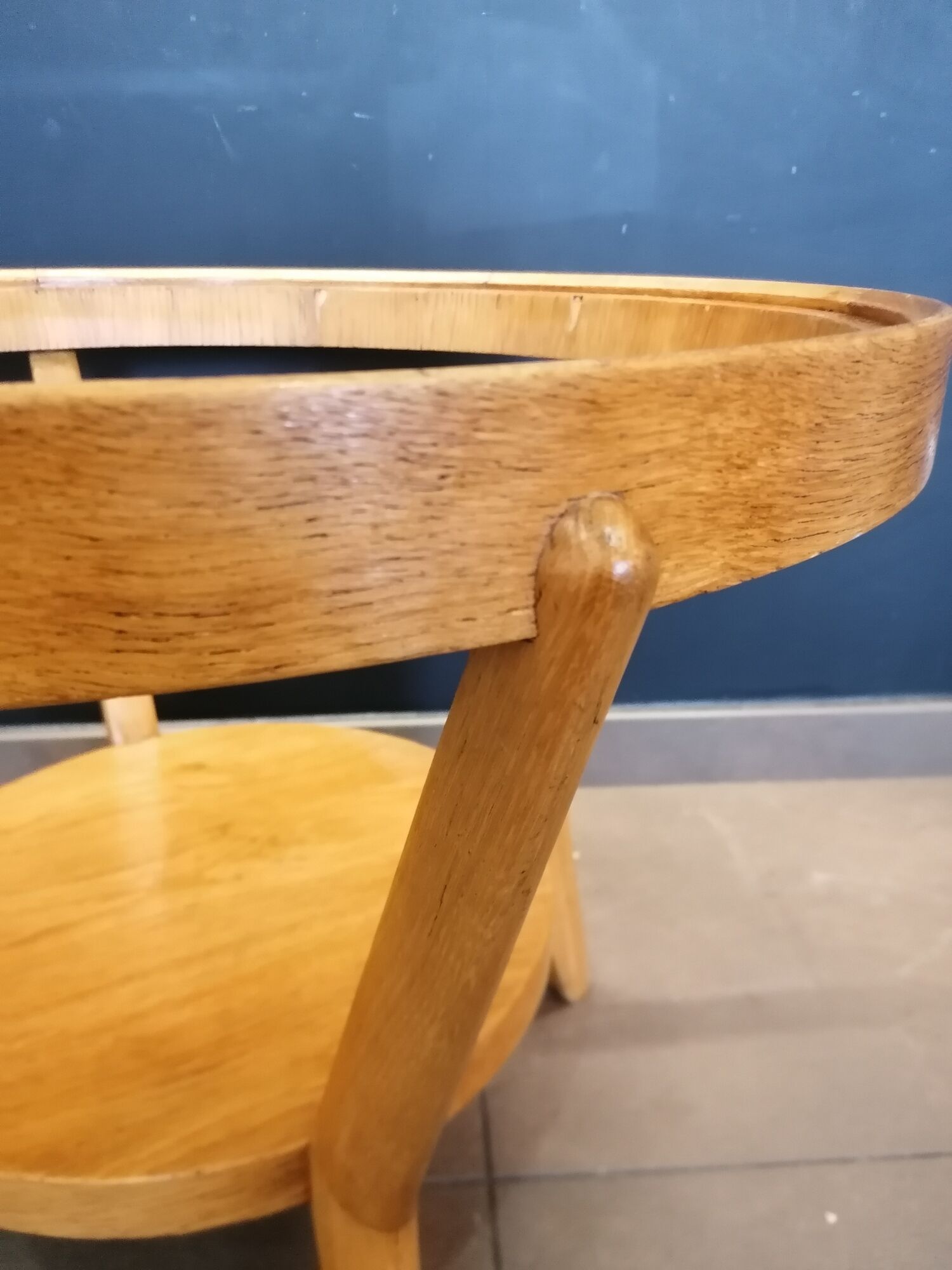 Round wooden coffee table, glass top, Czech, 50s, Kozeelka & Kropacek
