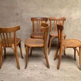 Series lot of 7 old bistro chairs in vintage curved wood