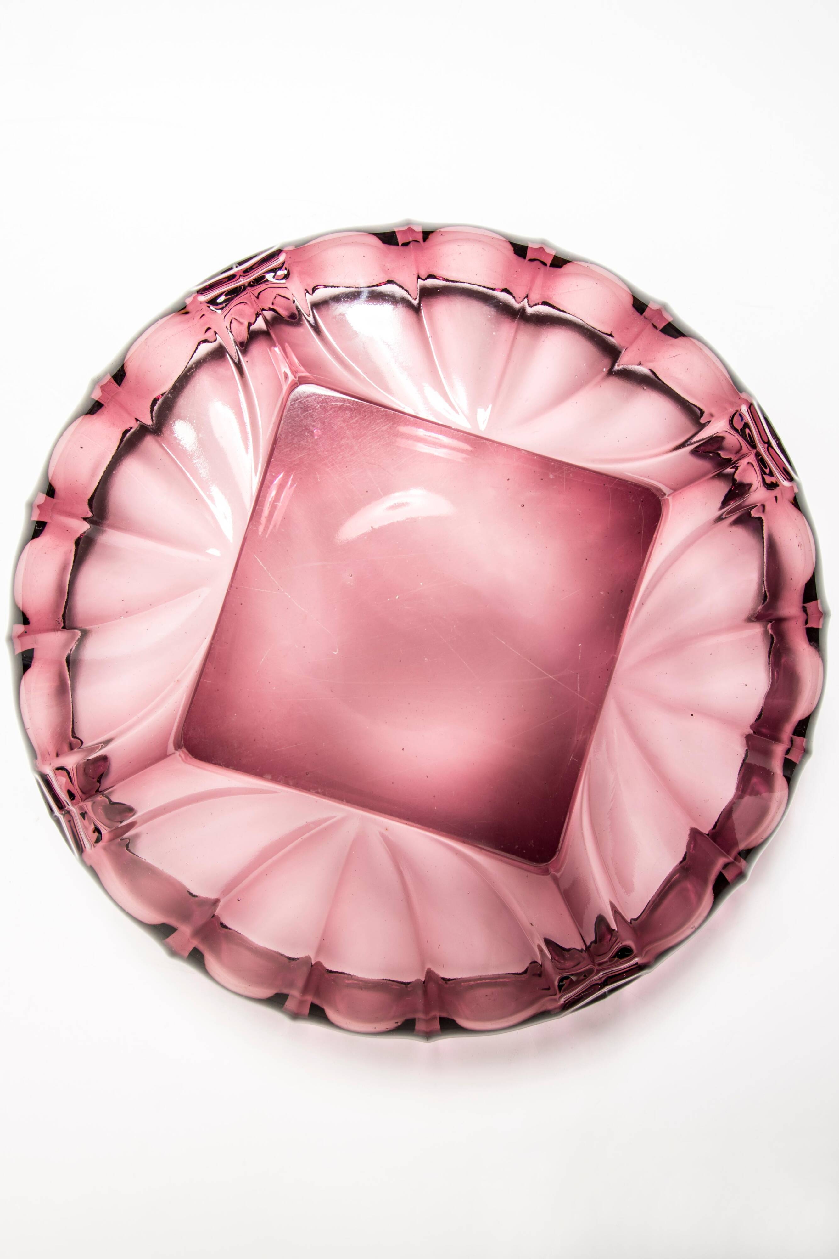 Vintage light purple glass decorative plate, Italy, 1960s.