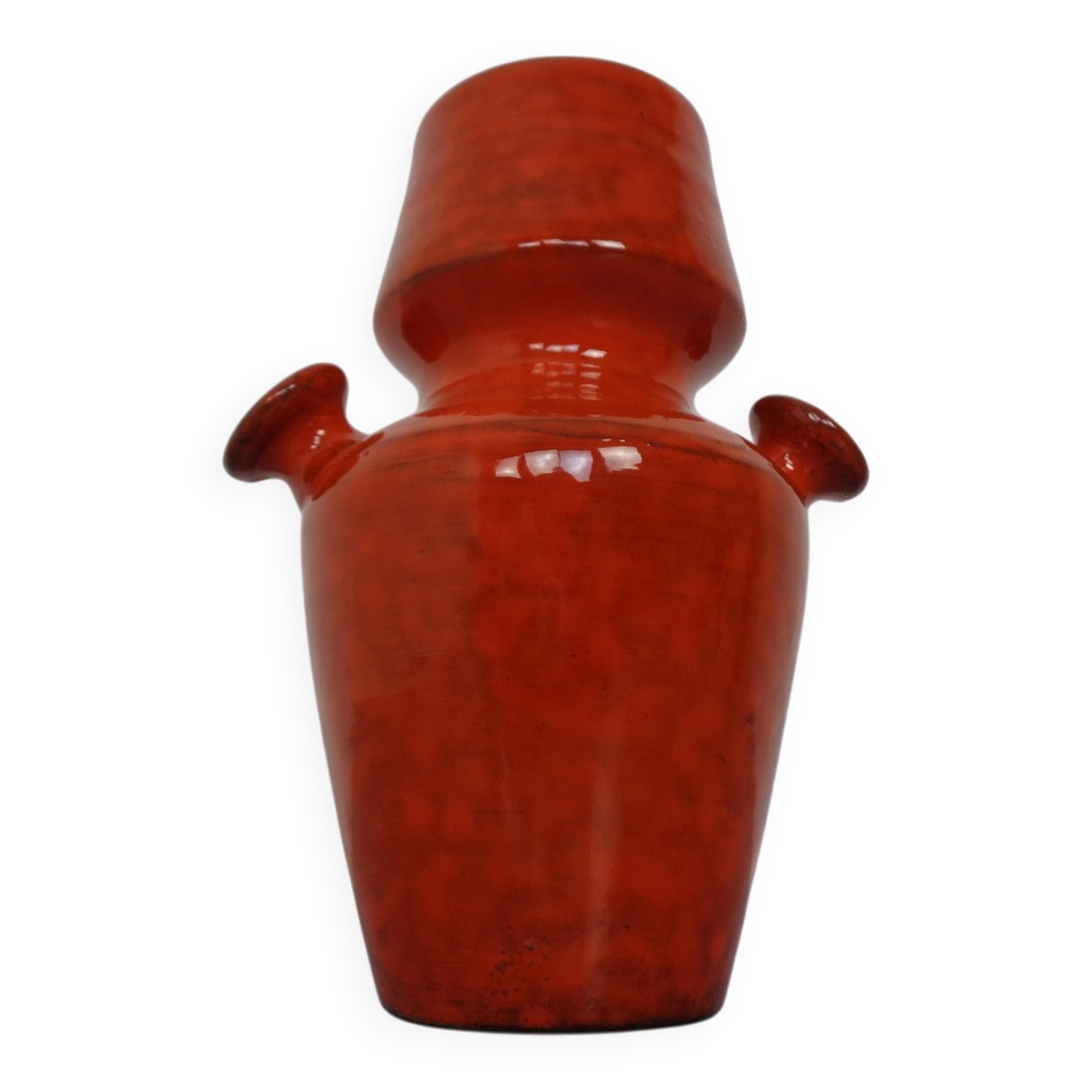 Italian orange ceramic studio vase with handle, 1970s