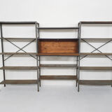Large industrial metal and wooden wall unit, Attrb Gispen, The Netherlands 1950's