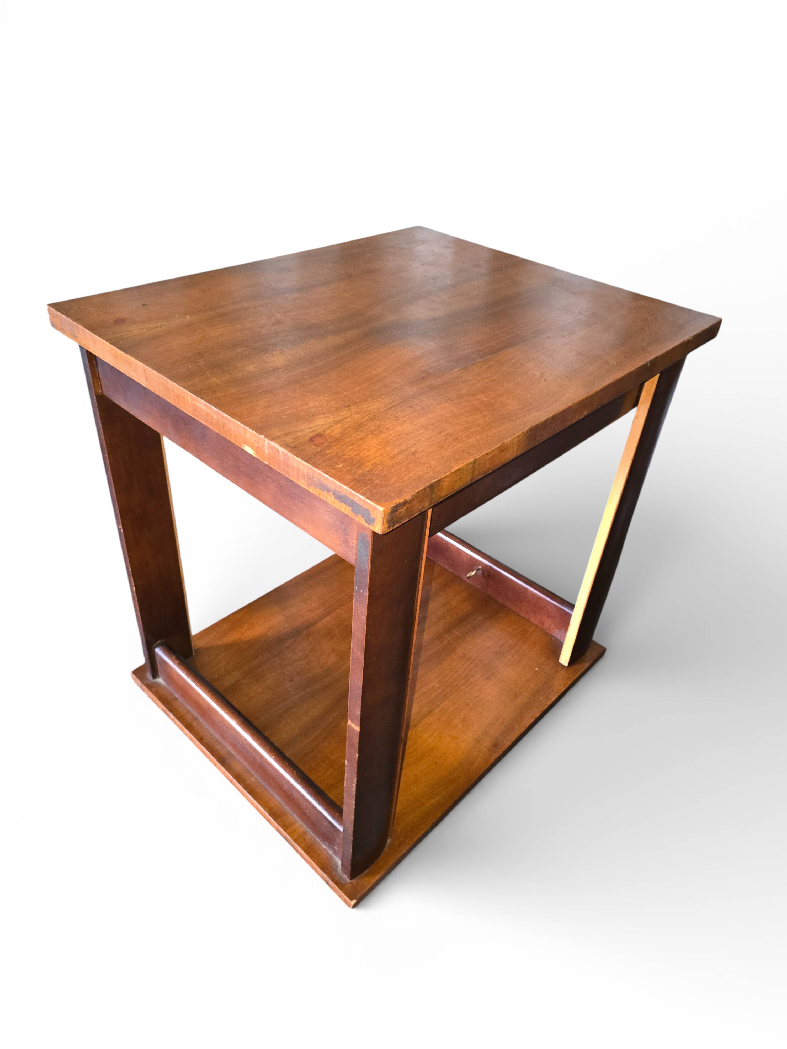 Art Deco wooden side table / serving trolley on wheels