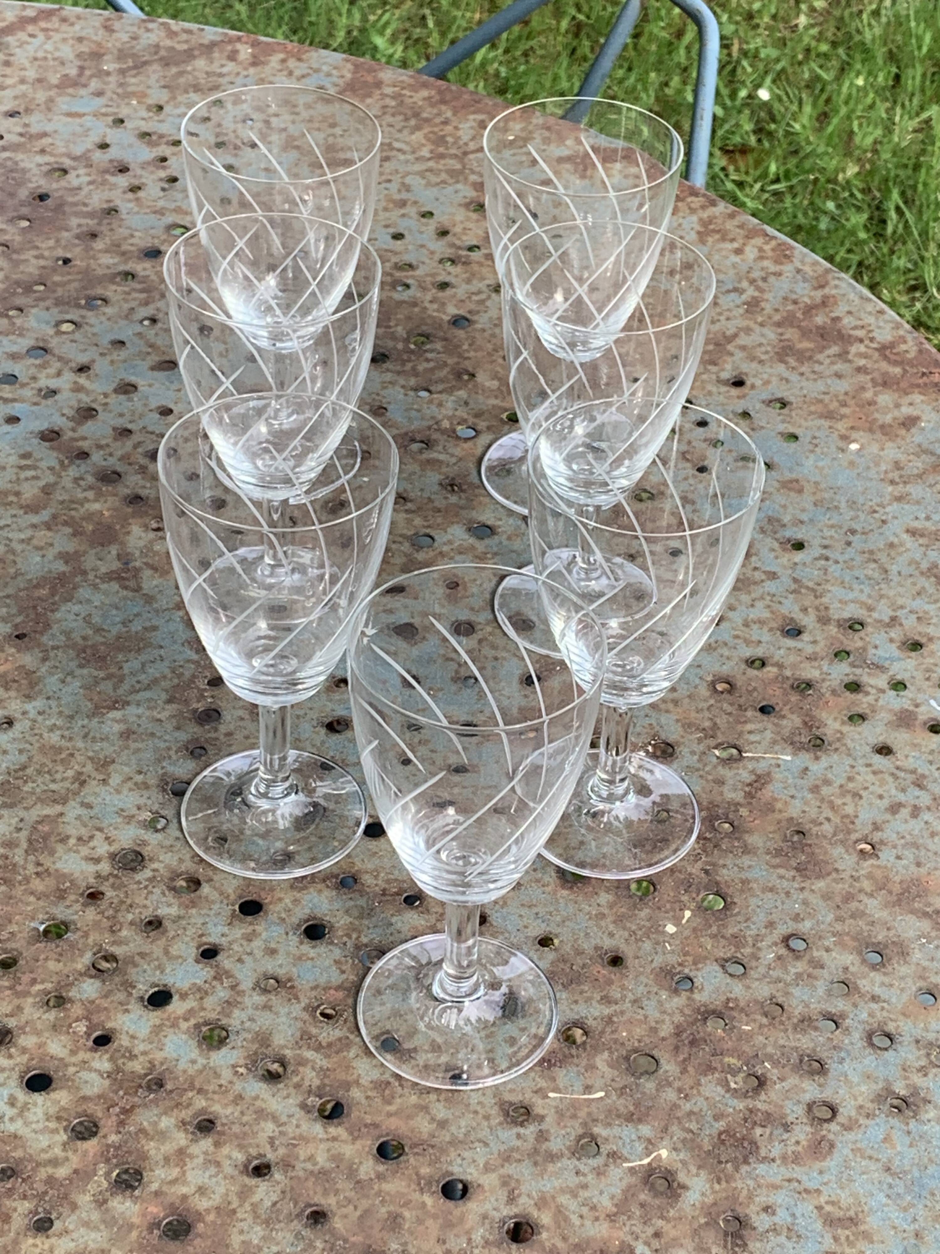7 vintage crystal and chiseled glass wine glasses