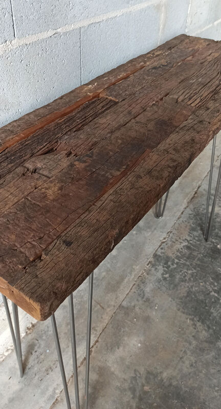 Wooden console, metal feet