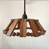 Suspension lamp in wood and vintage pearl