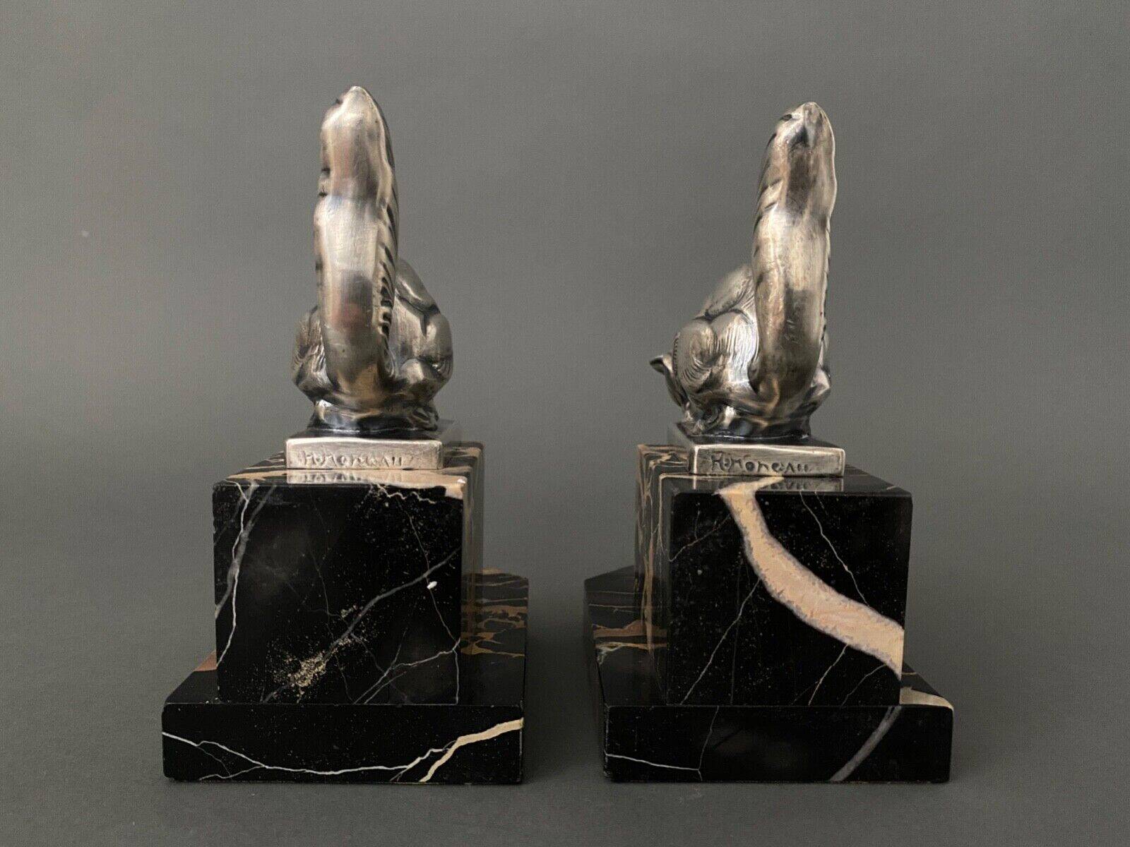 Pair of Hippolyte Moreau Art Deco spelter cat bookends