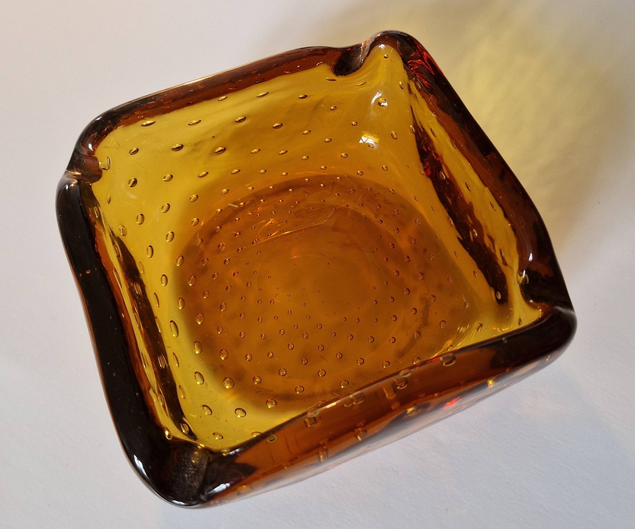 Italian Murano Amber Bubble Glass Ashtray Bowl Circa 1960