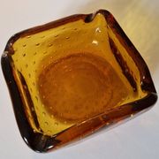 Italian Murano Amber Bubble Glass Ashtray Bowl Circa 1960