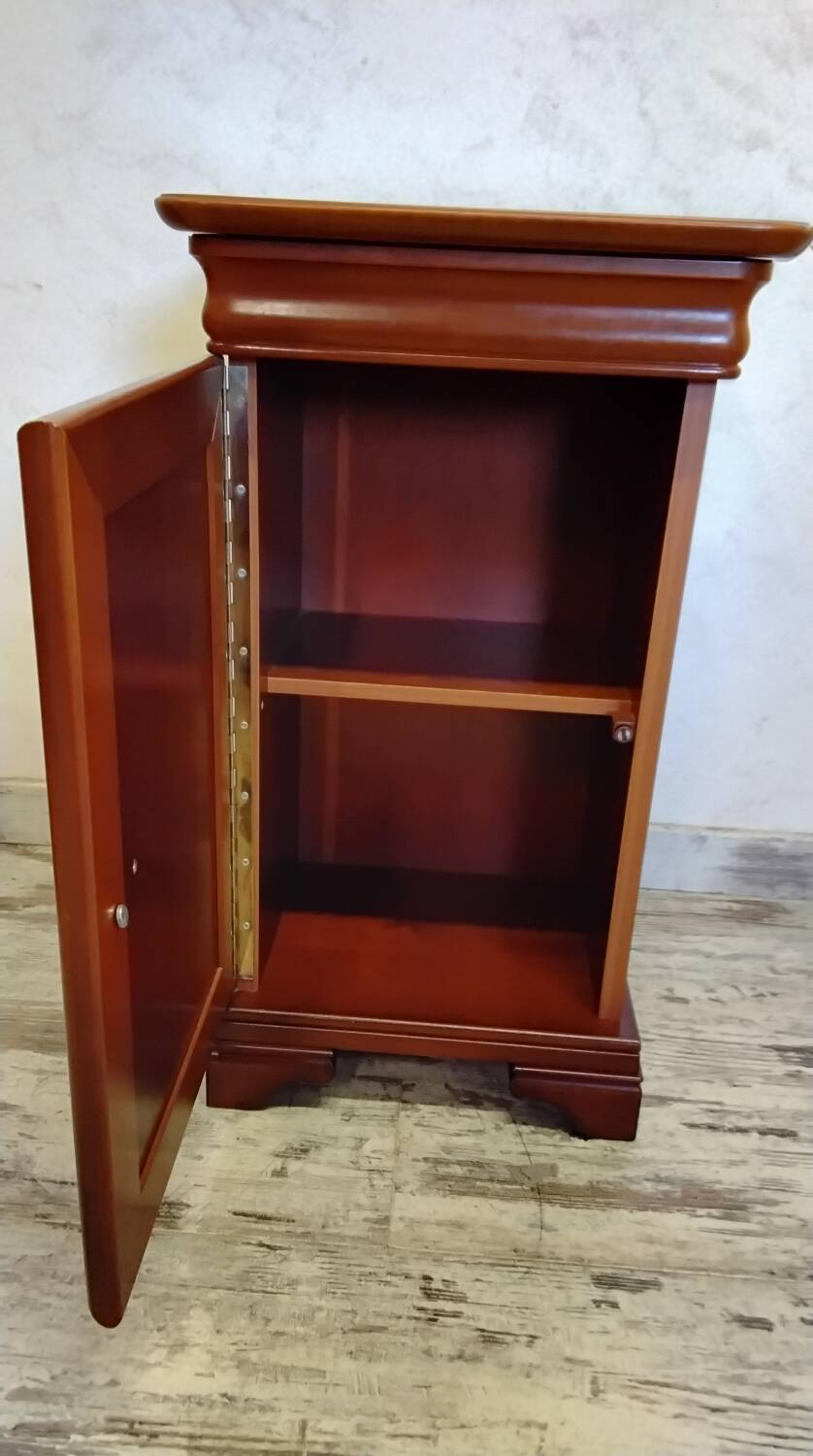 Pair of Louis Philippe style bedside tables in cherry wood.