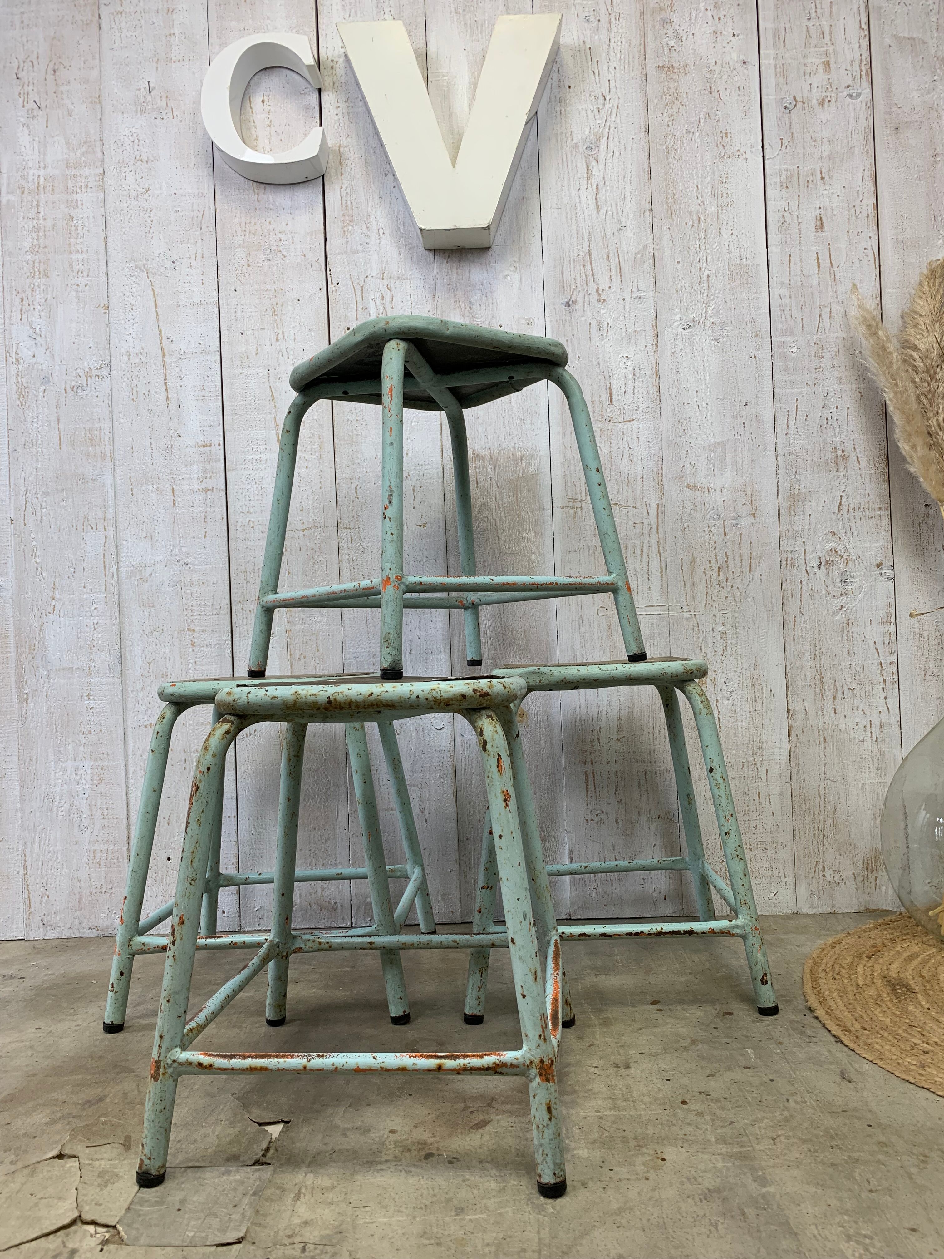Series of 4 vintage stools