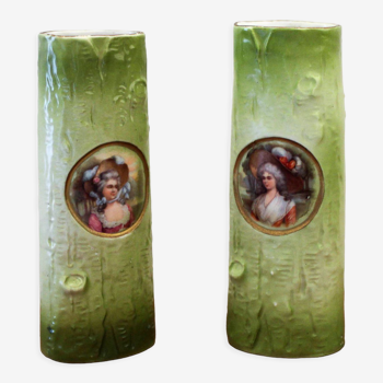 Pair of porcelain vases with portrait decoration of a woman