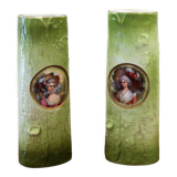 Pair of porcelain vases with portrait decoration of a woman