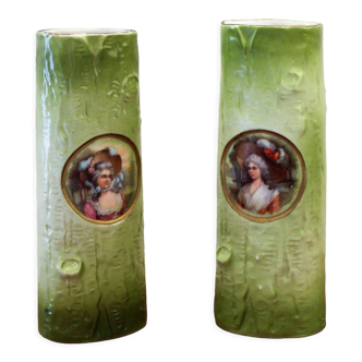 Pair of porcelain vases with portrait decoration of a woman