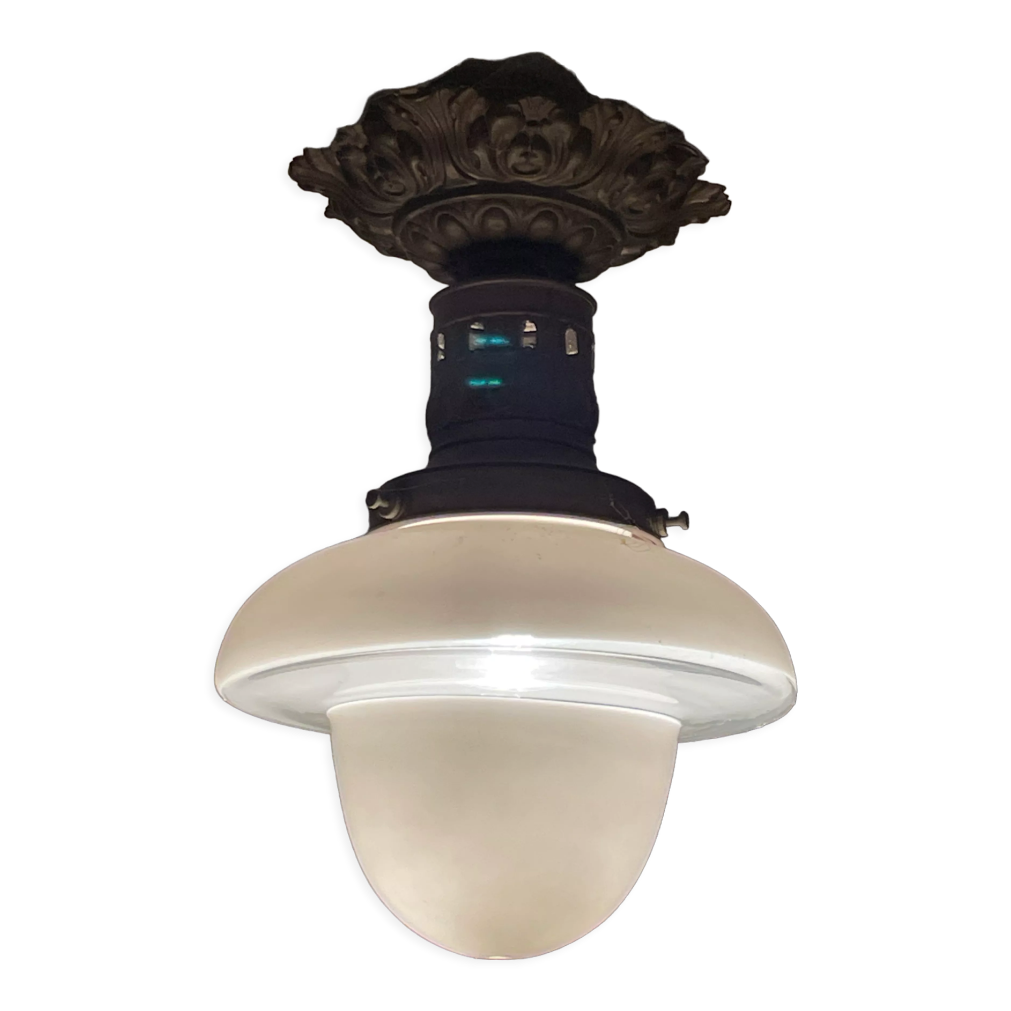 Chandelier Old Art Deco Ceiling Lamp Vintage Lamp Opaline circa 1930