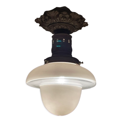 Lustre ancien art deco plafonnier vintage lampe opaline circa 1930