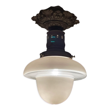 Chandelier Old Art Deco Ceiling Lamp Vintage Lamp Opaline circa 1930