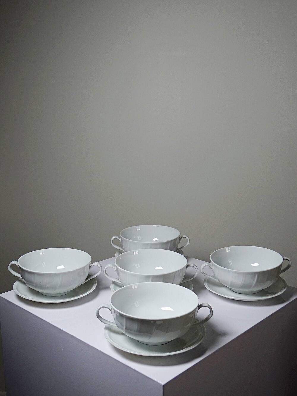 5 cups with two handles, Limoges porcelain Bernardaud "Palm"
