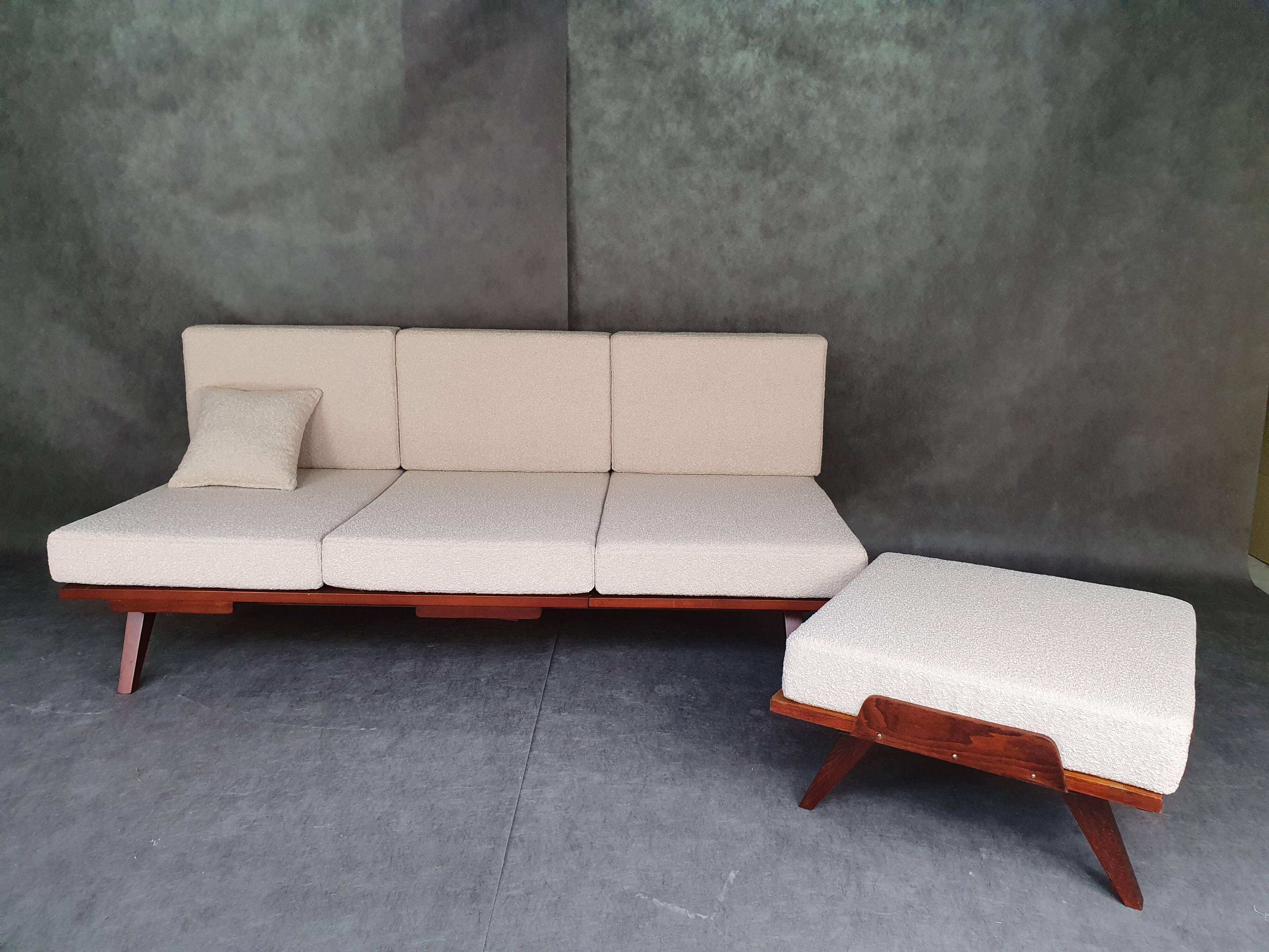 Tatra sofa bed, renovated buckle fabric, vintage czech 1960