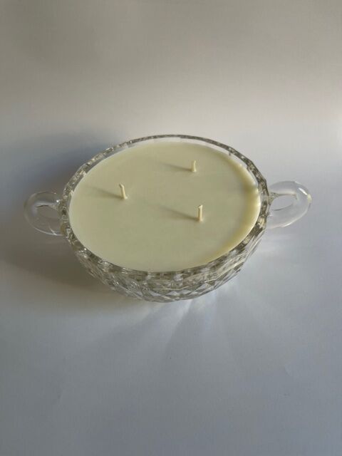 Candle 3 wicks empty pocket in chiseled glass, Scent By the Fire