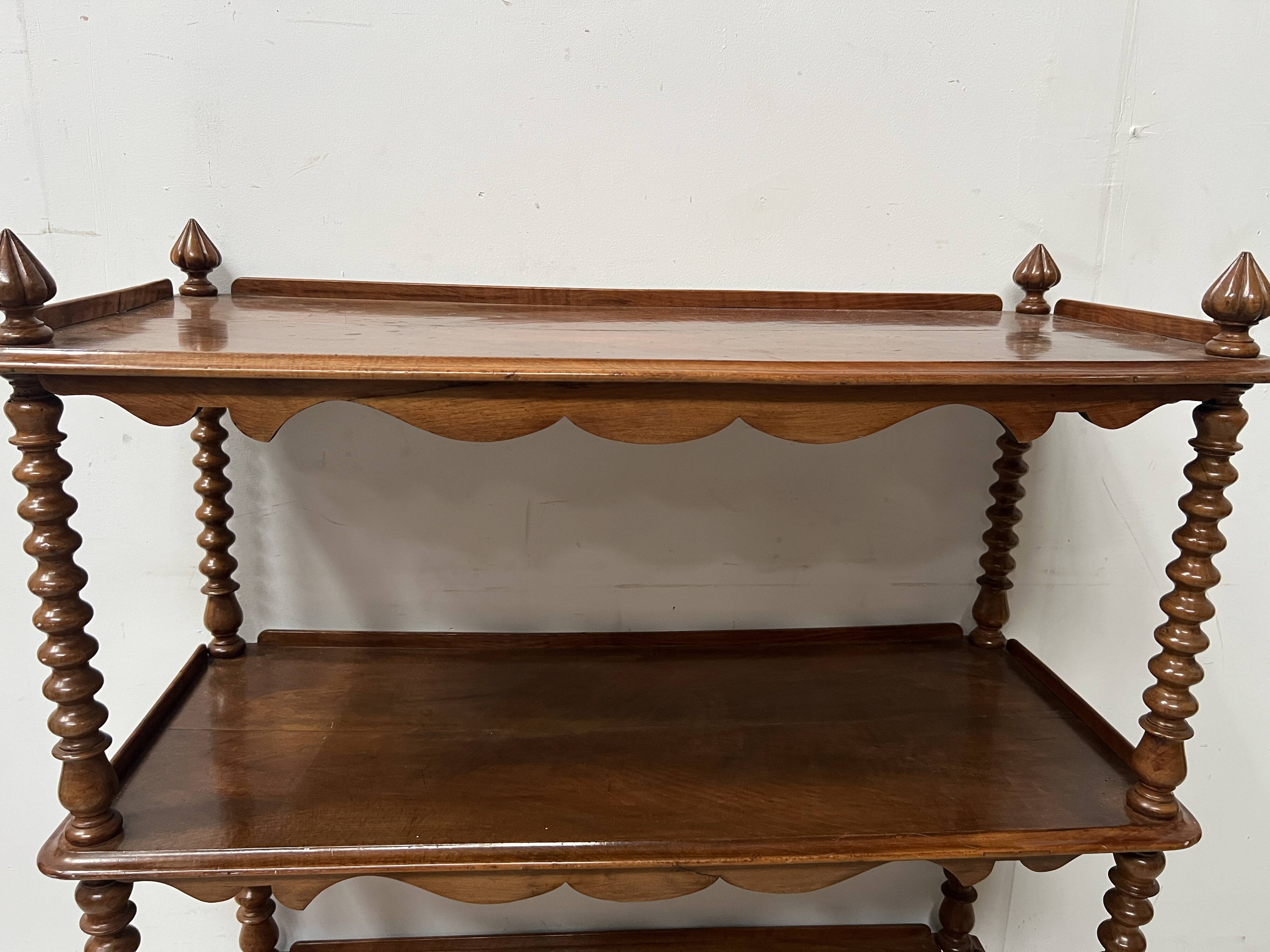 Napoleon III console table with three shelves in mahogany and veneer, 19th century