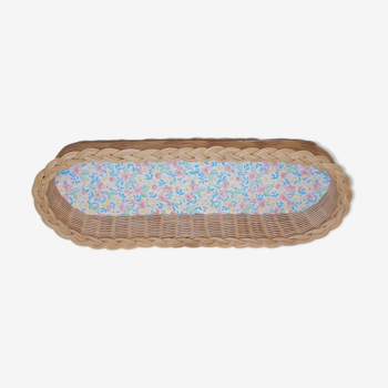 Panière en rotin motifs fleurs vintage