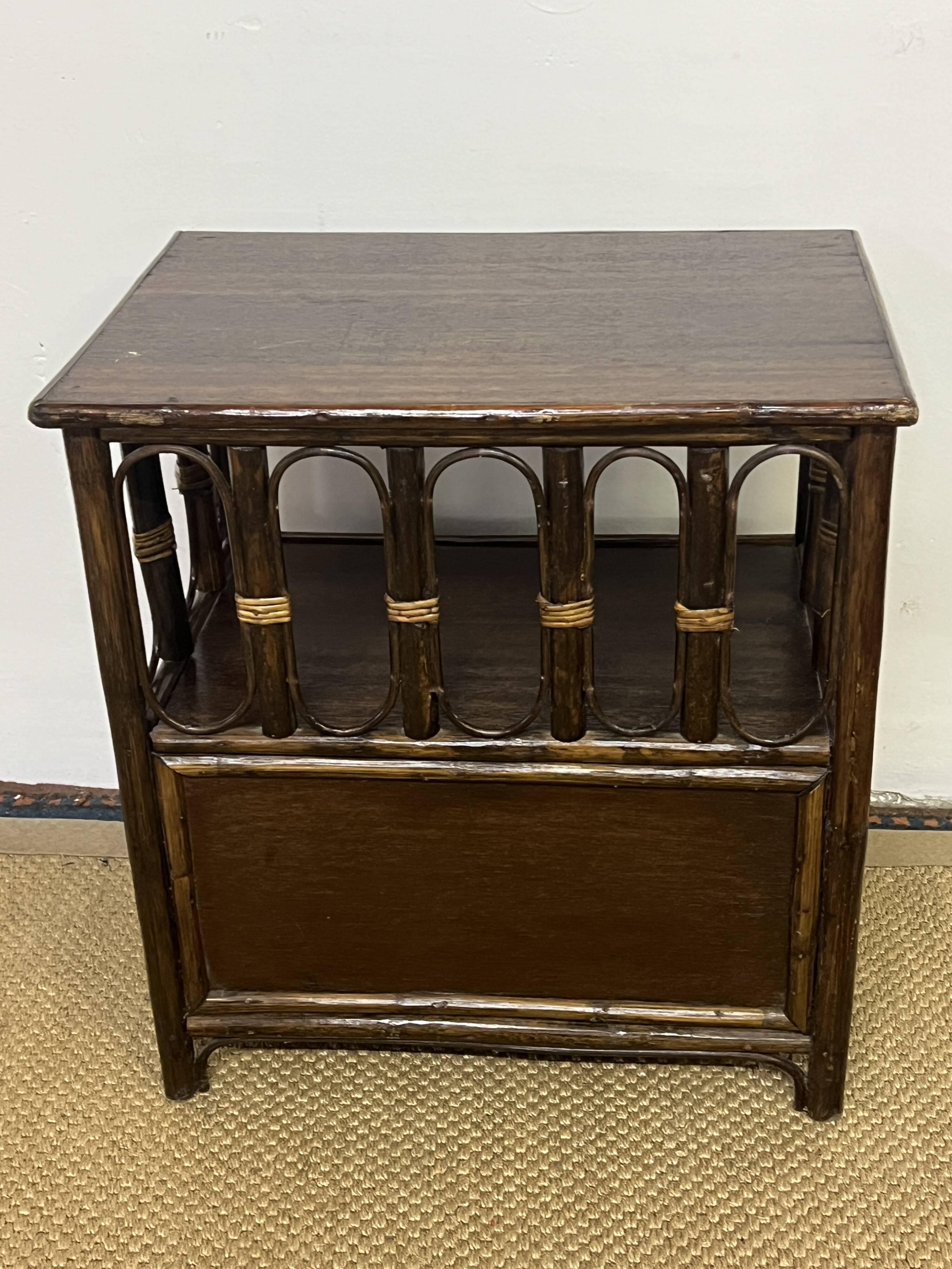 Small vintage wood and rattan bookcase shelf