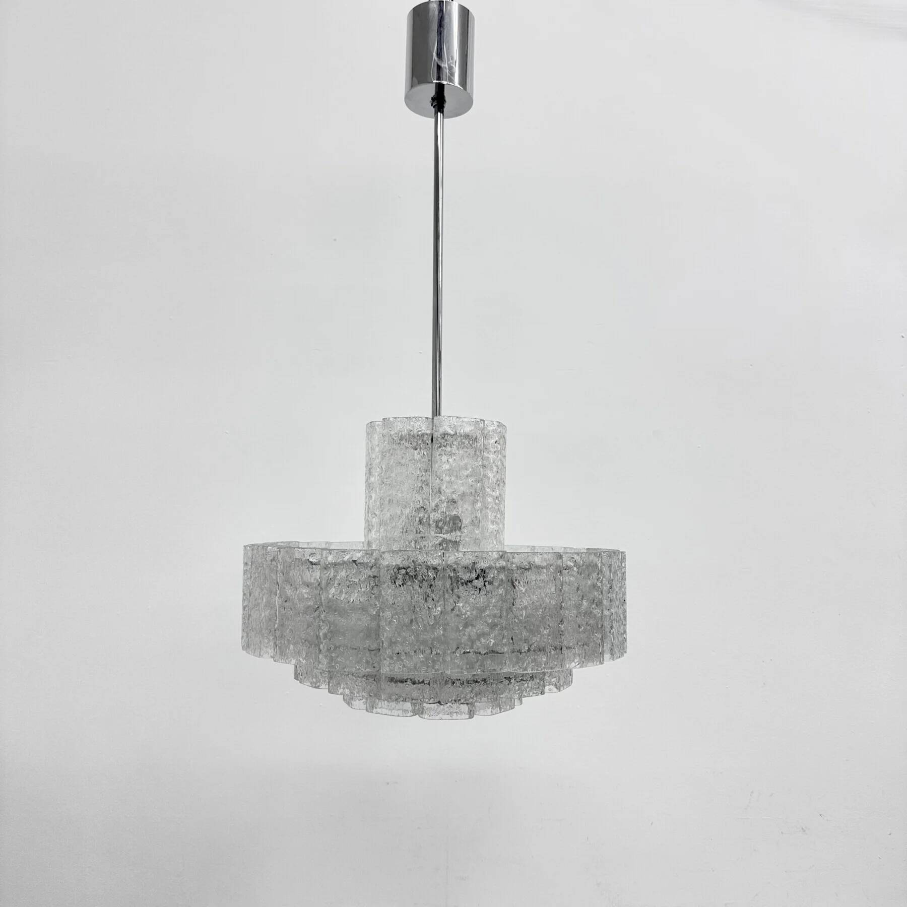 Mid-century design Doria Leuchten glass chandelier, 1970s