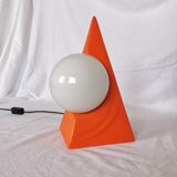 Ceramic pyramid lamp, opaline sphere, postmodern, 1970.