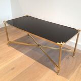 Rectangular coffee table in brass and black lacquered glass