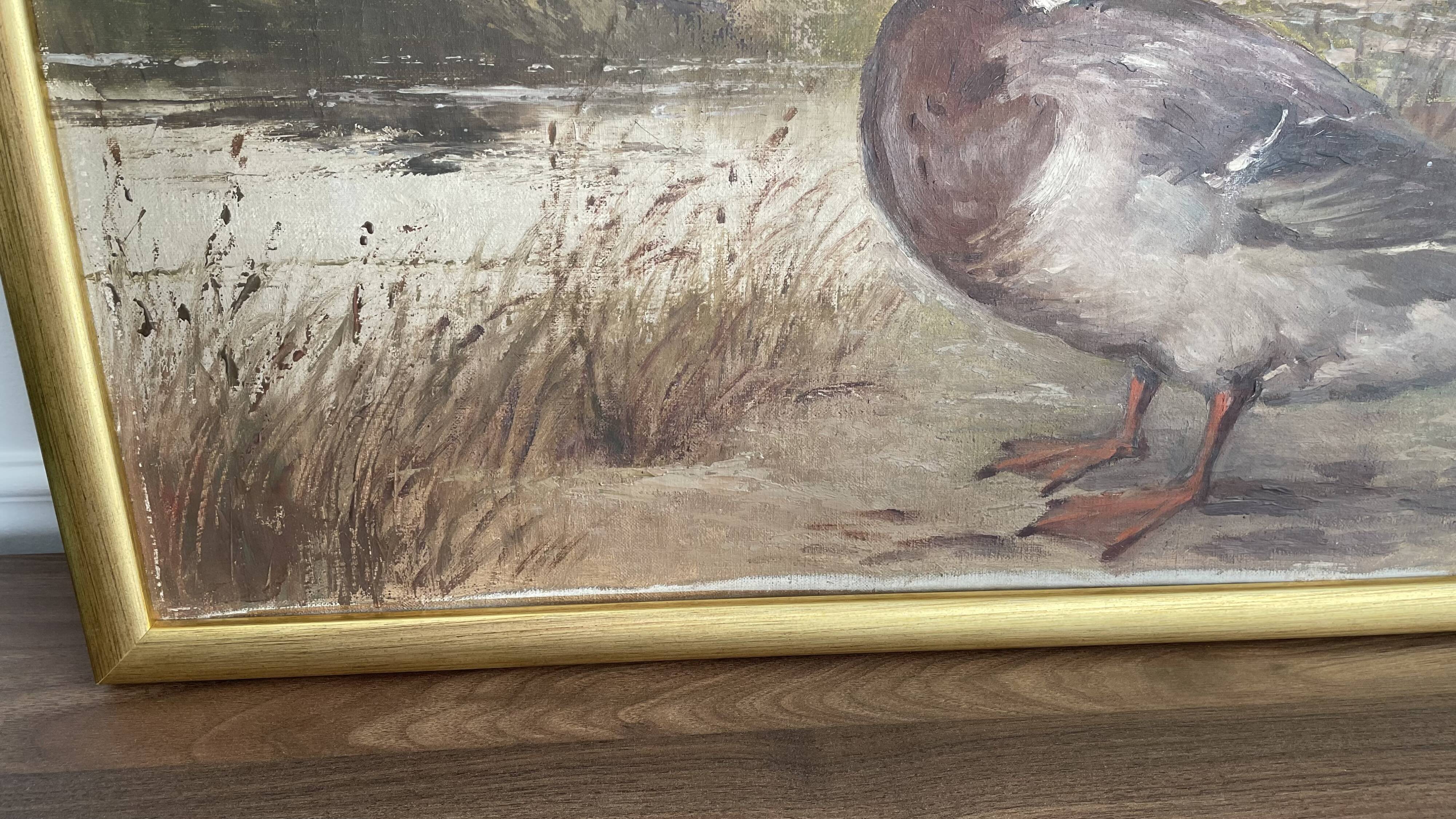 HST oil painting, Ermanno Clara, wild duck, late 19th early 20th century