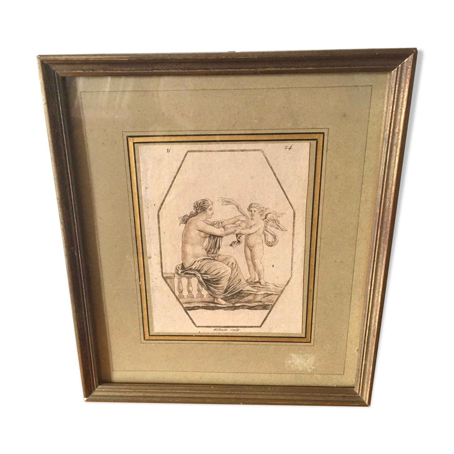 Cadre doré vitré et sa gravure antique 1900