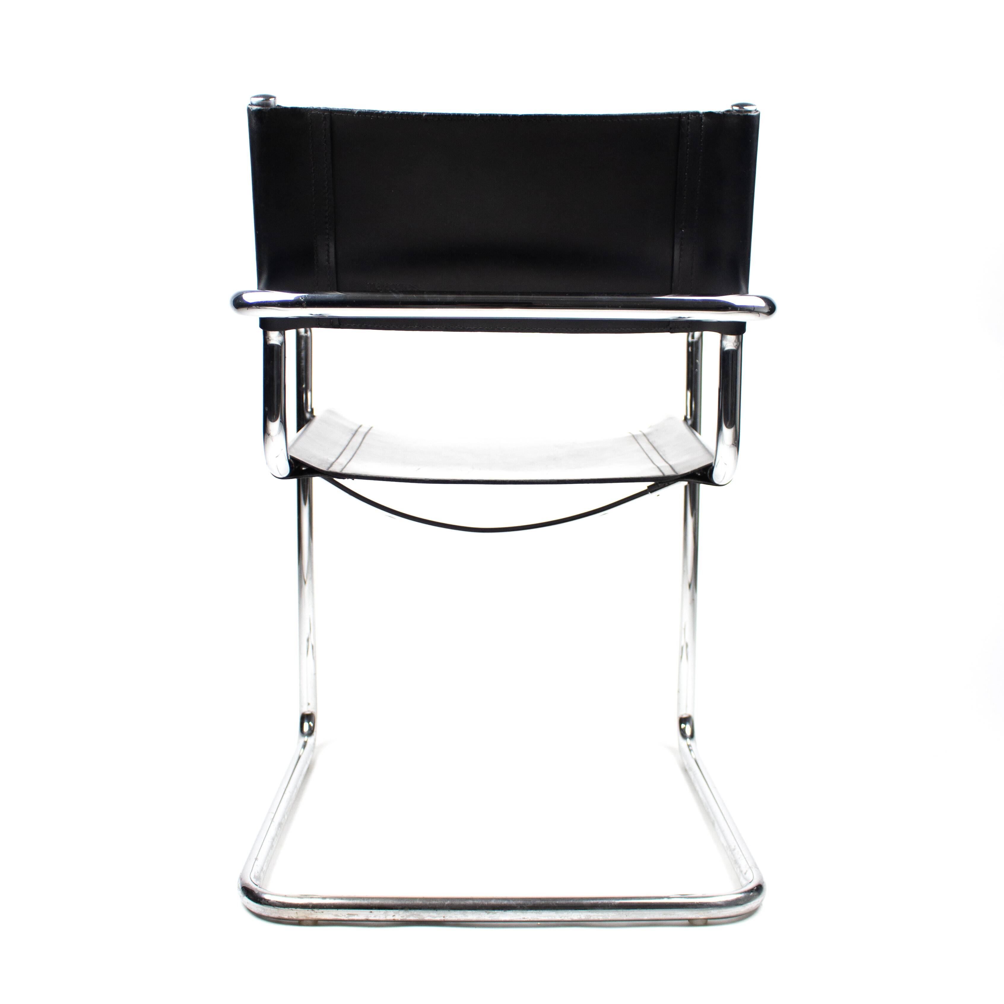 Pair of Matteo Grassi MG5 chairs in black leather and chrome