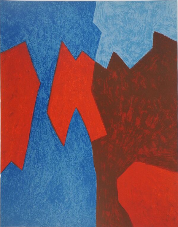 Serge poliakoff : composition bleue et rouge - lithographie originale