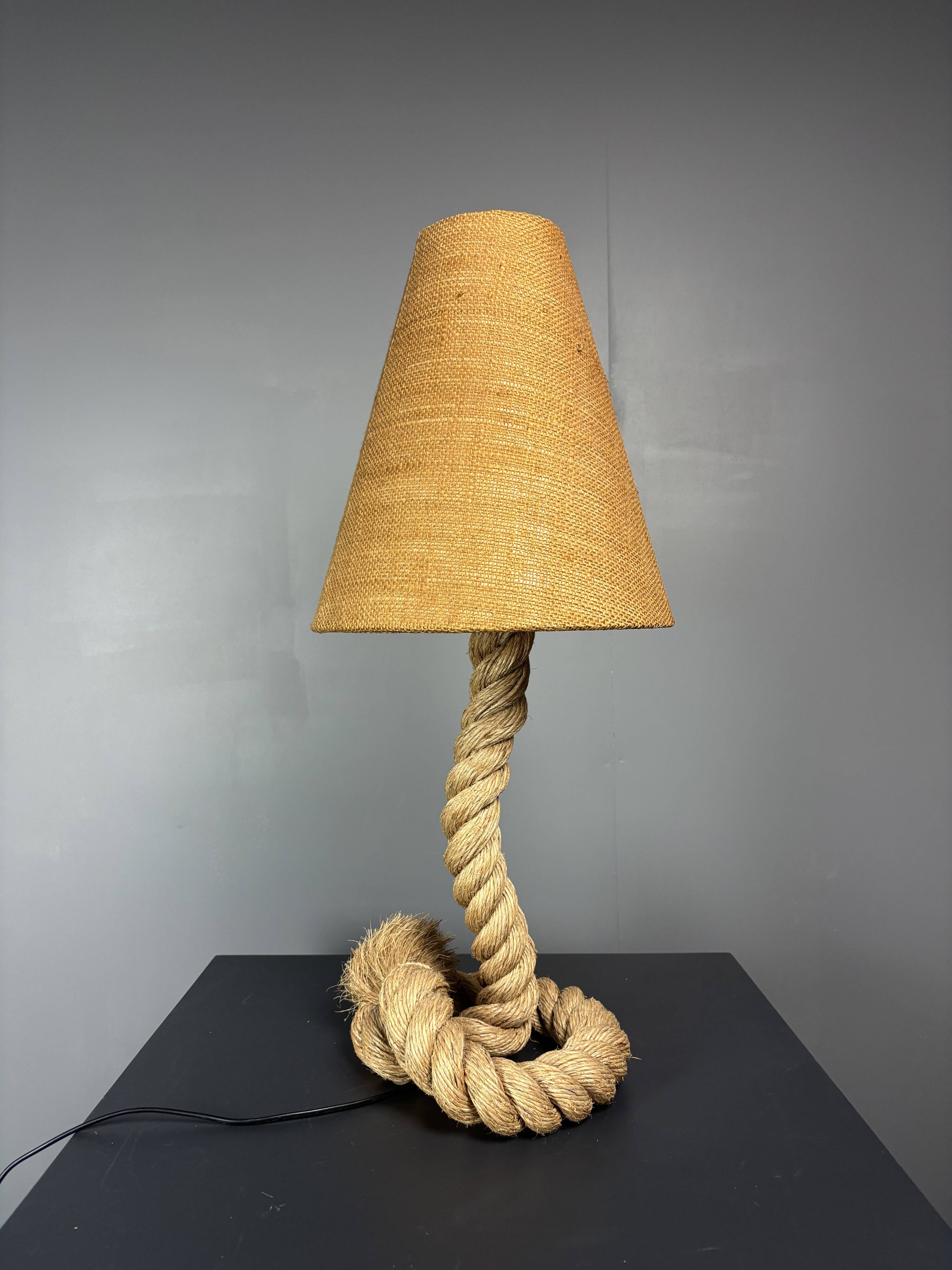 Mid-Century Brutalist Rope Table Lamp in the style of Audoux & Minet