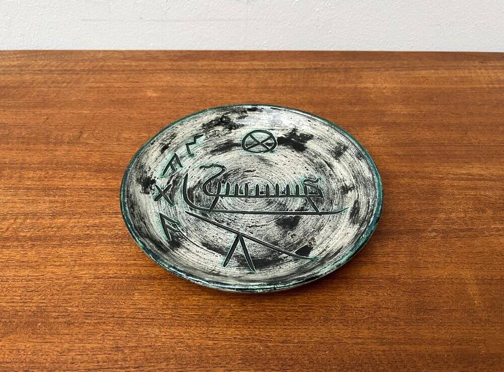 Mid-Century Handmade Ceramic Wall Plate with Viking Patterns from Arol, Norway, 1960s