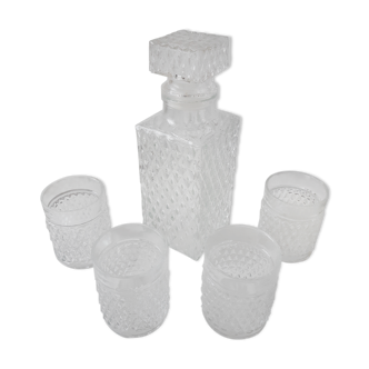 Whisky carafe and its 4 glasses 70s