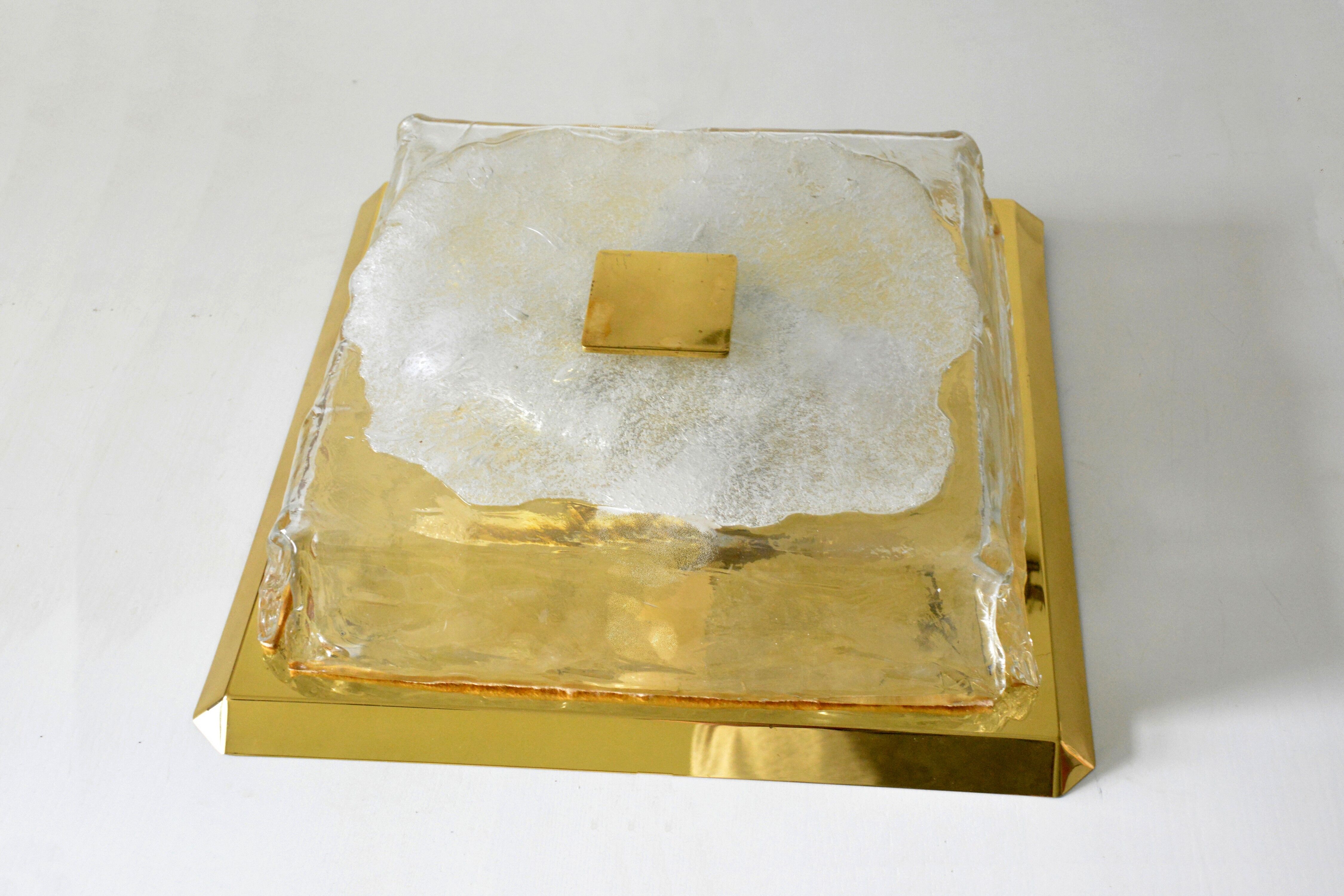 Large Kalmar flushmount, Murano ice glass 70s