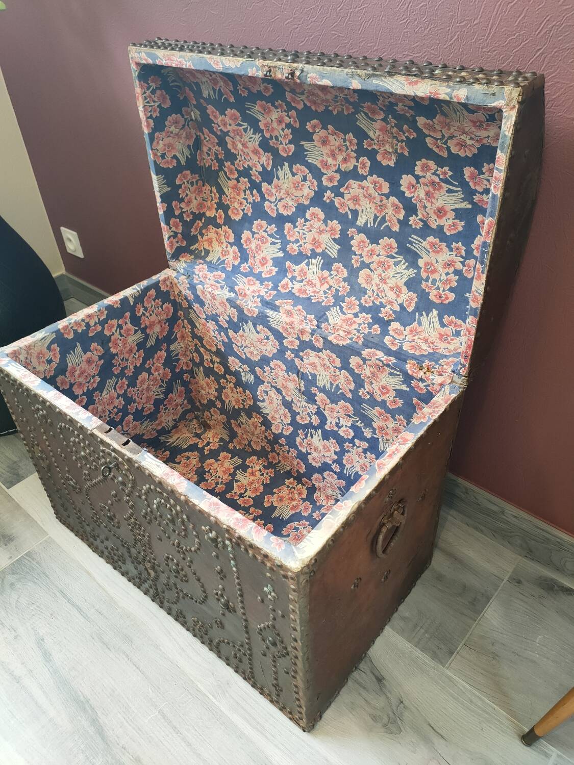 Old wooden and leather chest
