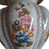 Lampada da Tavolo Vintage in Ceramica dipinta a mano e Velluto Bordeaux