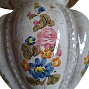 Lampada da Tavolo Vintage in Ceramica dipinta a mano e Velluto Bordeaux
