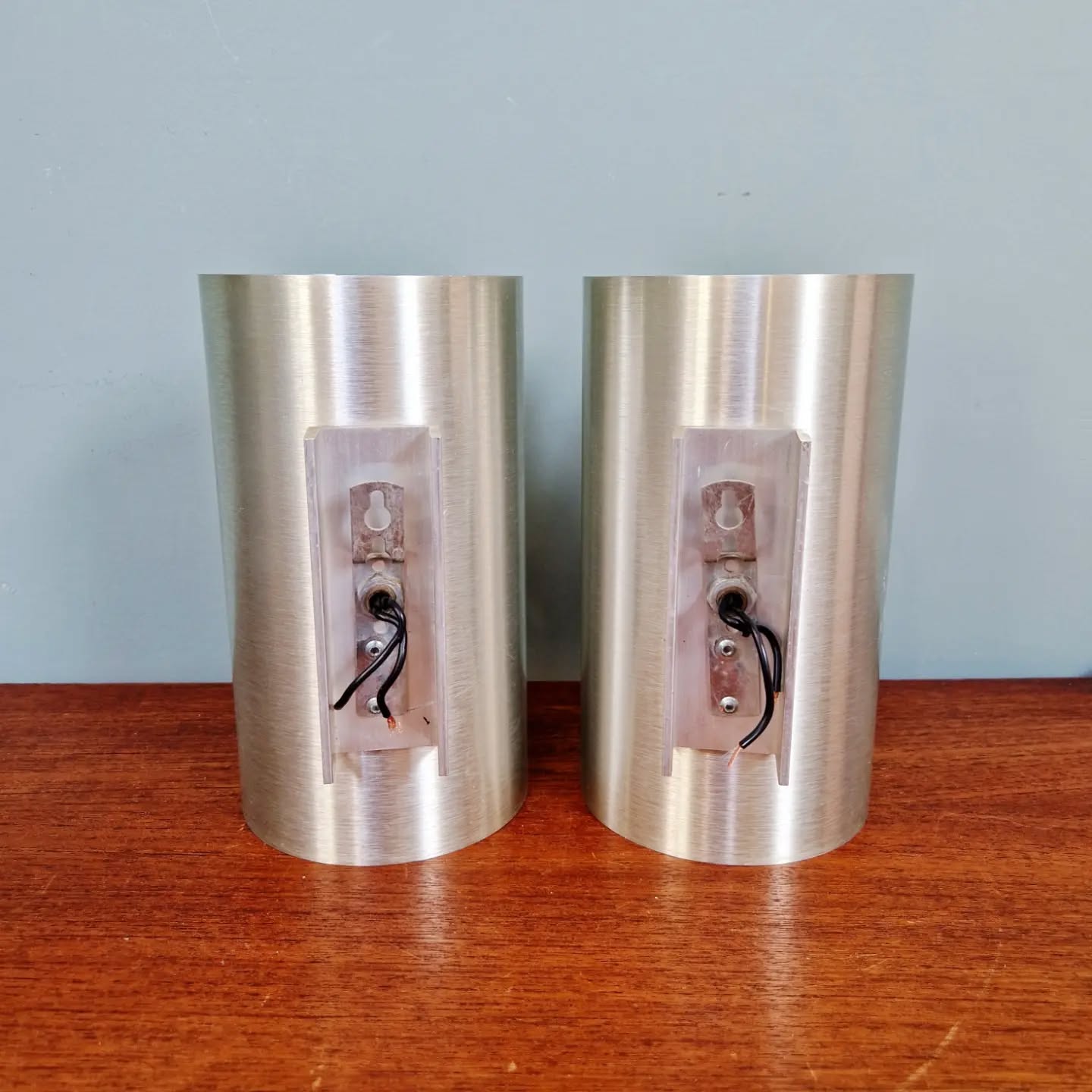 Pair of Space Age wall sconces in brushed aluminium, 1970.
