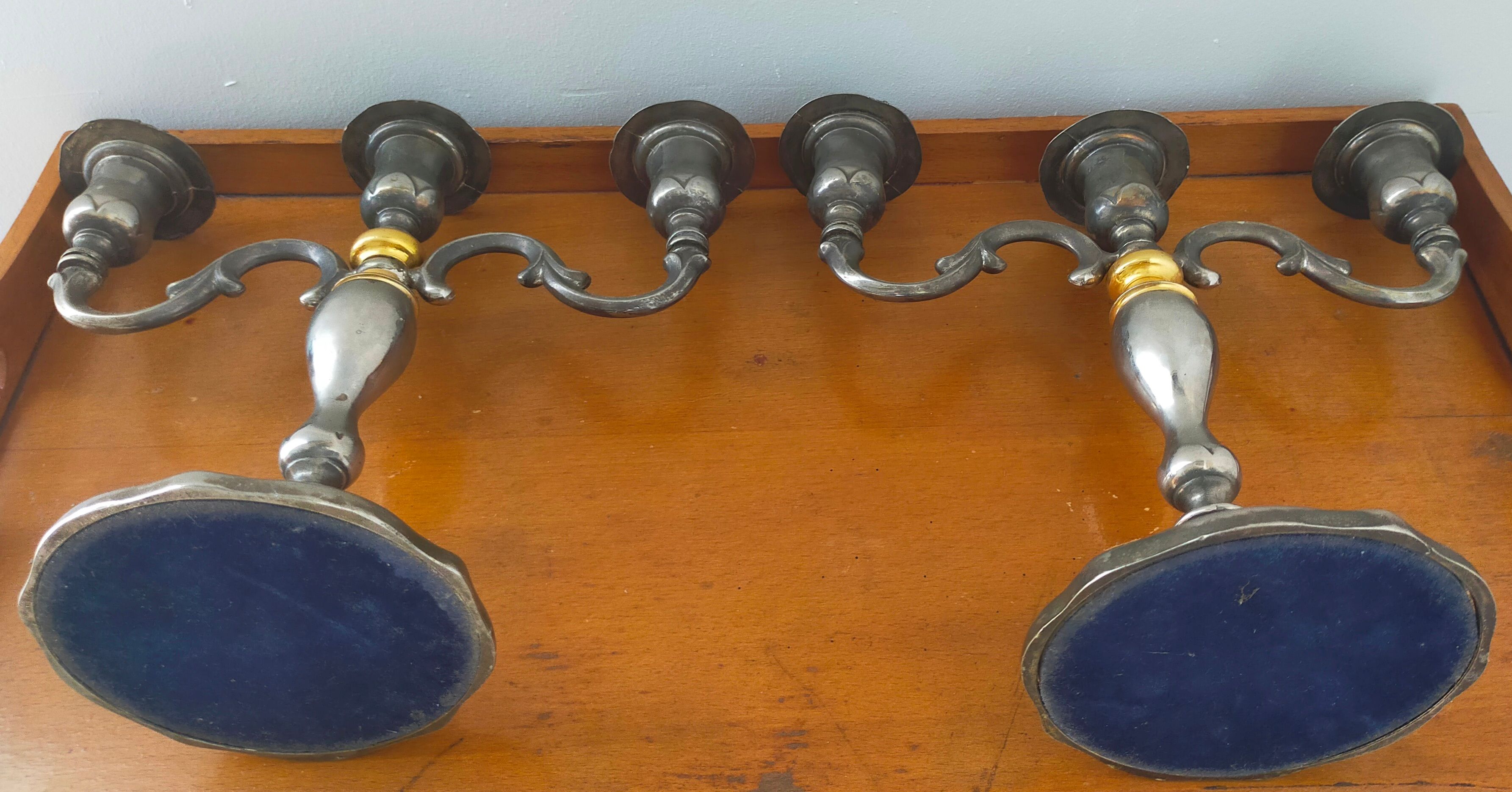 Pair of silver metal candlesticks