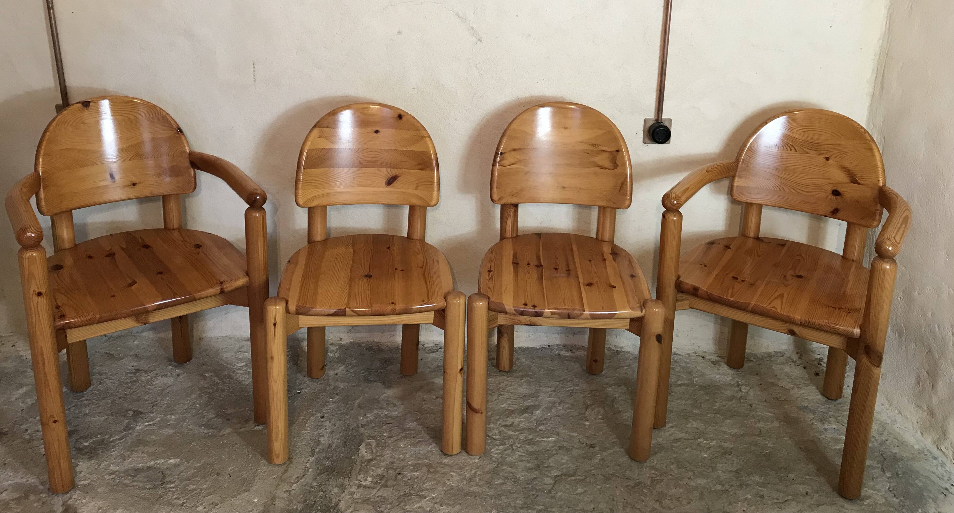 Set of 4 solid pine seats by Rainer Daumiller