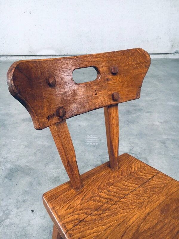 French Folk Art Rustic Dining Chair Set in Oak, 1940s, Set of 6