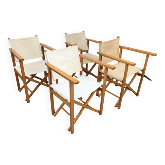 4 fauteuils pliants toile et bois