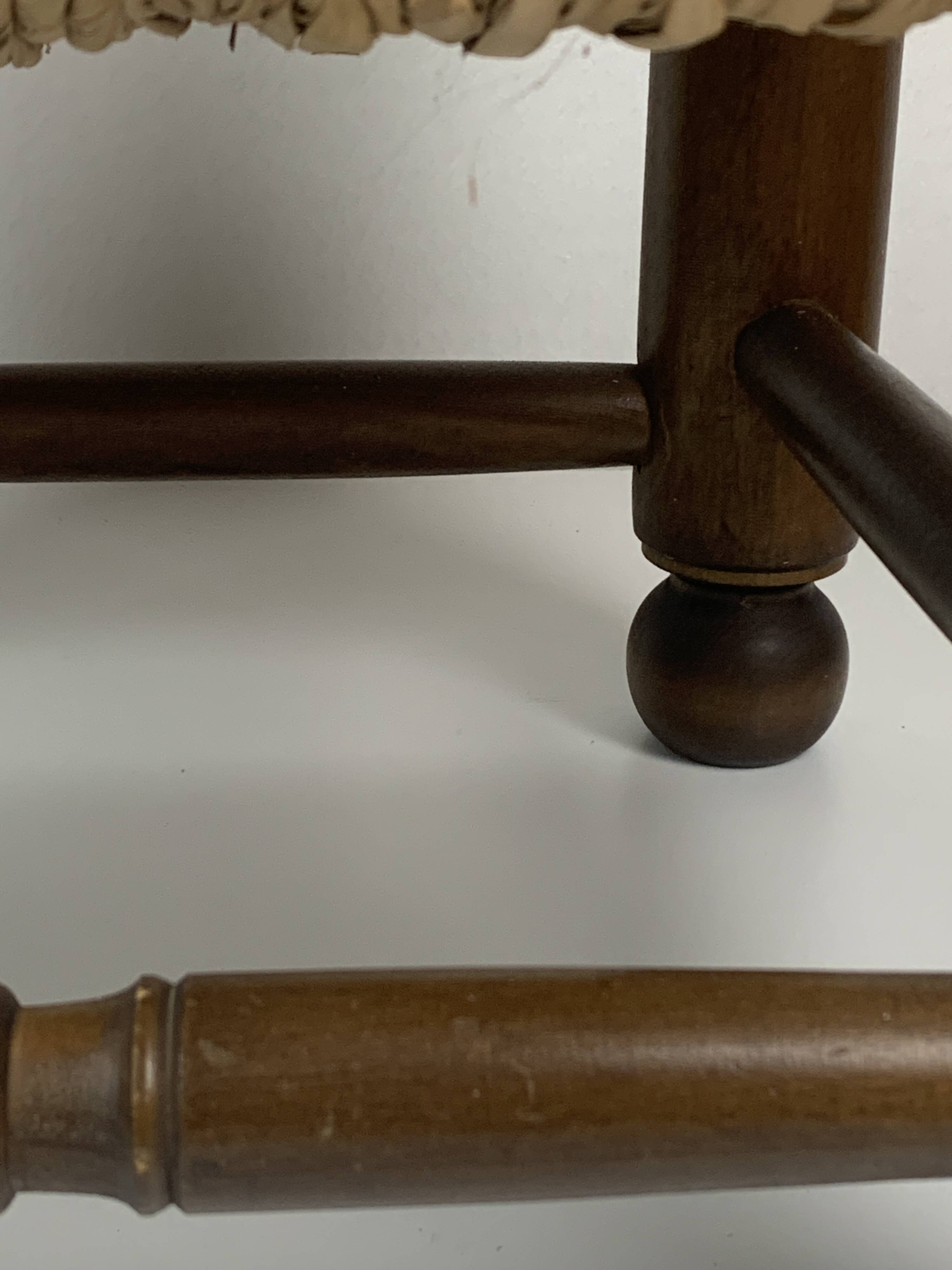 Wood Turned Bobbin Low Rush Chair in the manner of Charles Dudouyt, France, 1950s